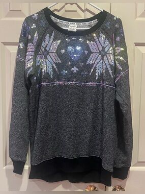 PINK Victoria's Secret Sequin Snowflake Fair Isle Oversized Top Size XS